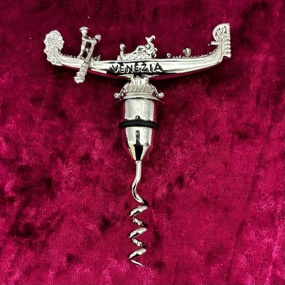 Vintage Silver Metal VENICE VENEZIA Italy Gondola Corkscrew Wine Opener Barware